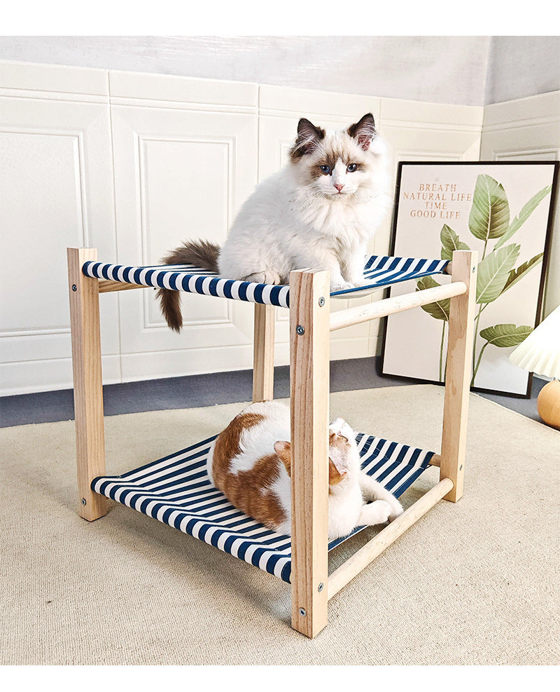 Lit Double Hamac pour Chat en Bois Massif