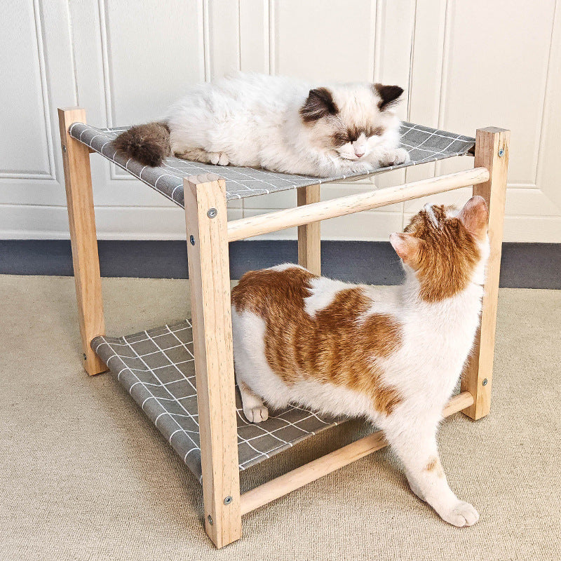 Lit Double Hamac pour Chat en Bois Massif