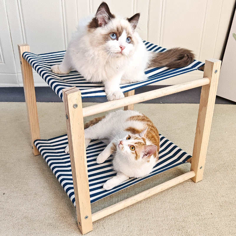 Lit Double Hamac pour Chat en Bois Massif