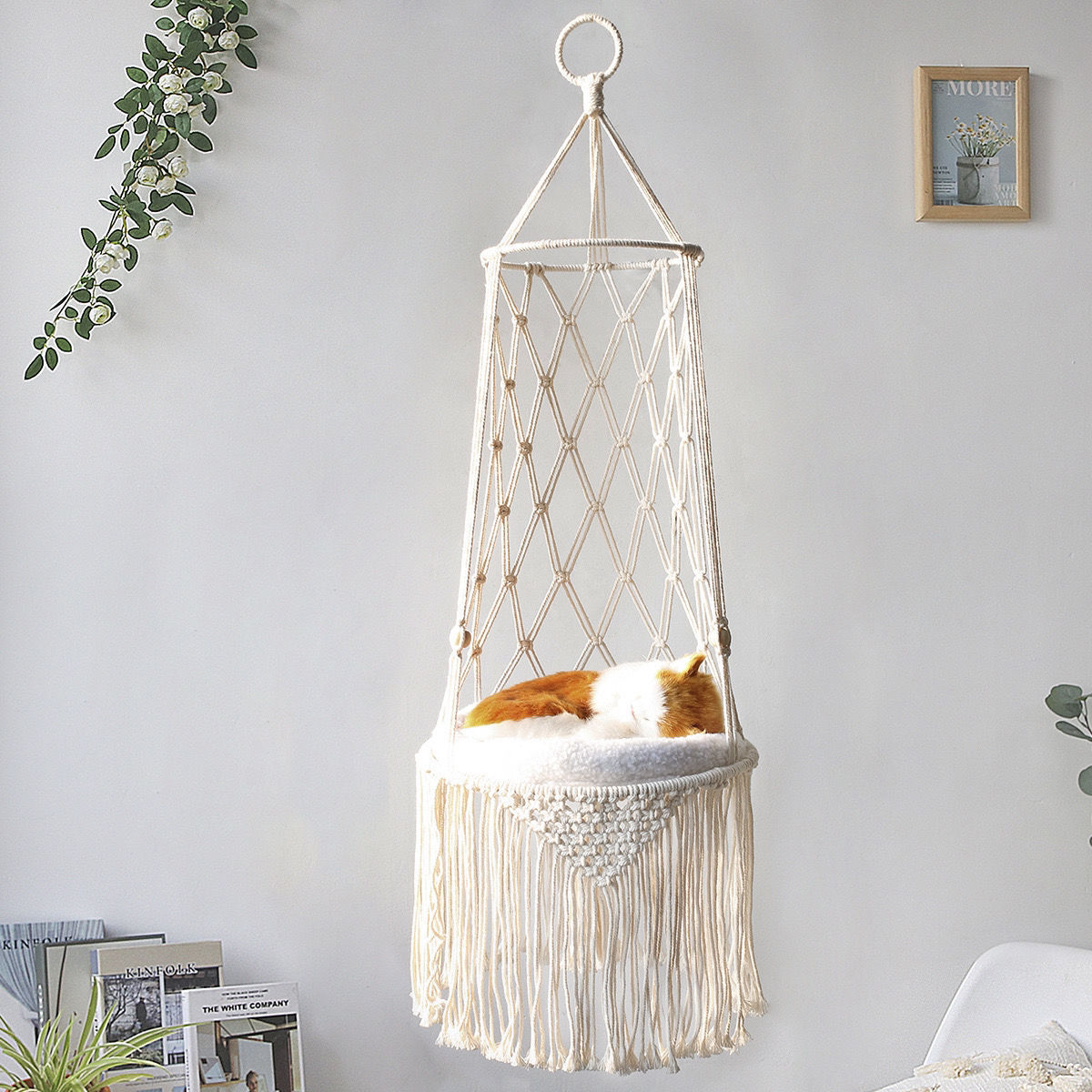 Hamac Suspendu en Macramé pour Chat – Élégance Bohème et Confort Félin