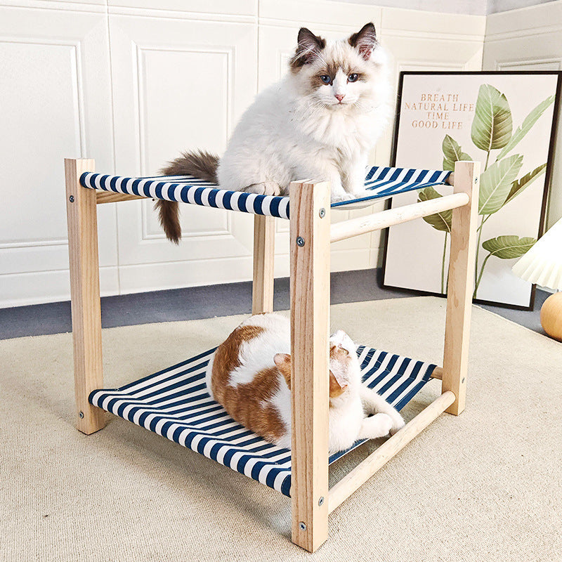 Lit Double Hamac pour Chat en Bois Massif