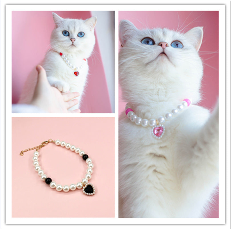 Collier pour Chat avec Perles et Petit Cœur