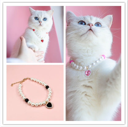 Collier pour Chat avec Perles et Petit Cœur