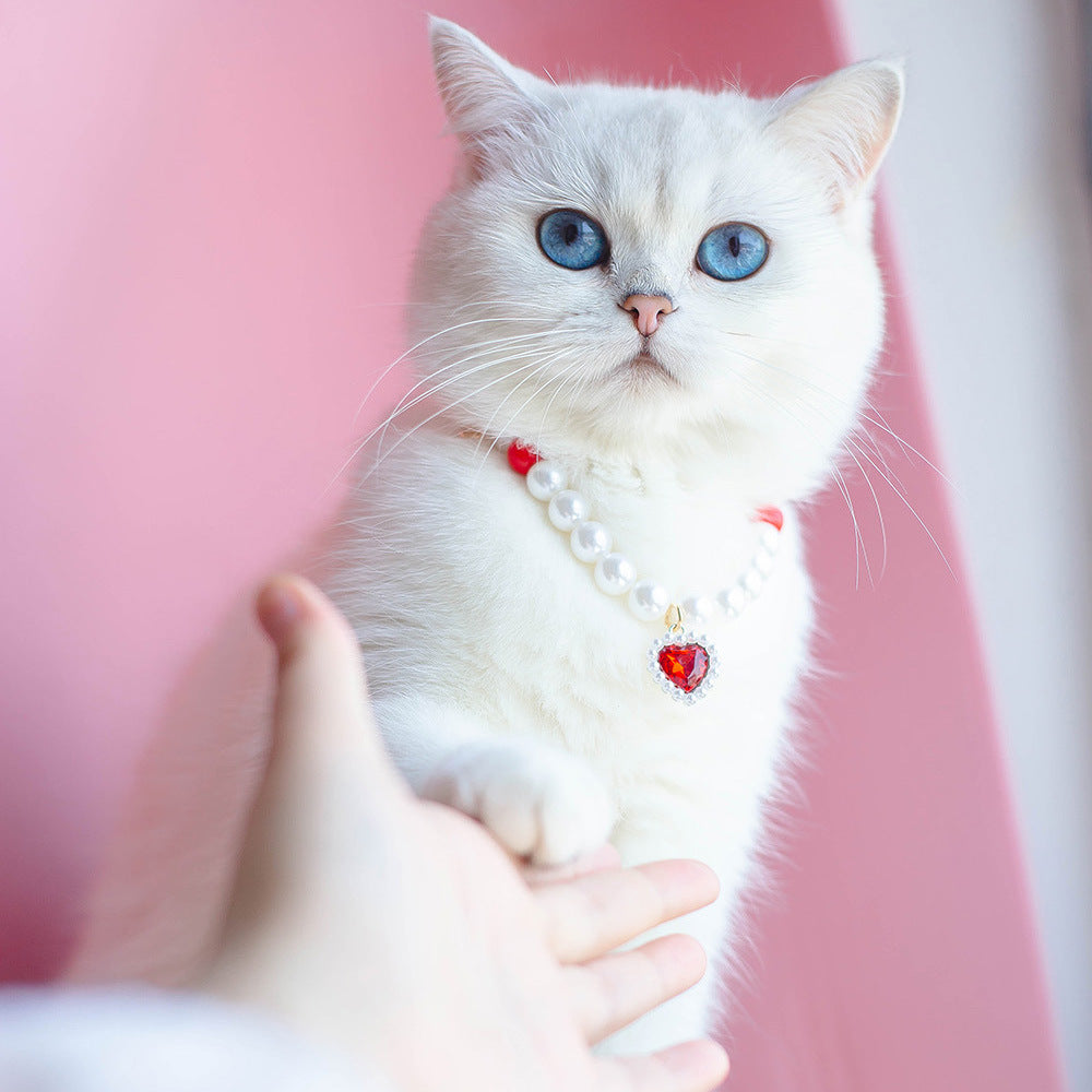 Collier pour Chat avec Perles et Petit Cœur
