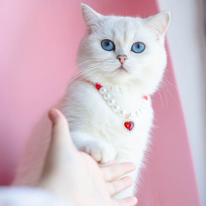Collier pour Chat avec Perles et Petit Cœur