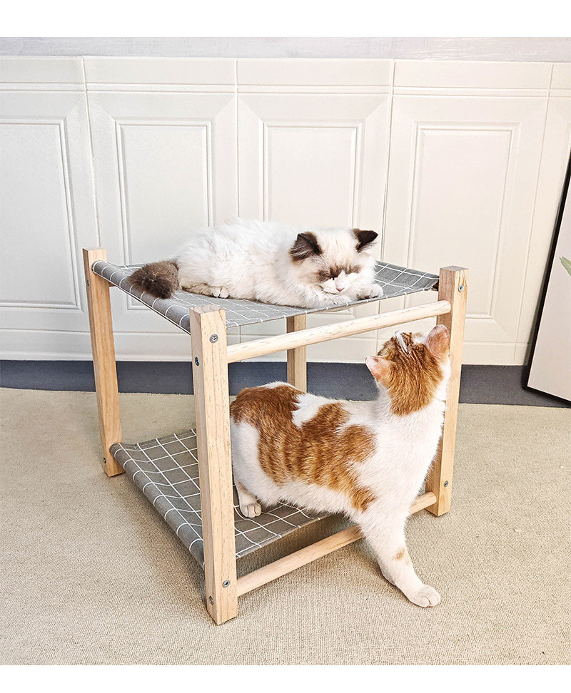 Lit Double Hamac pour Chat en Bois Massif