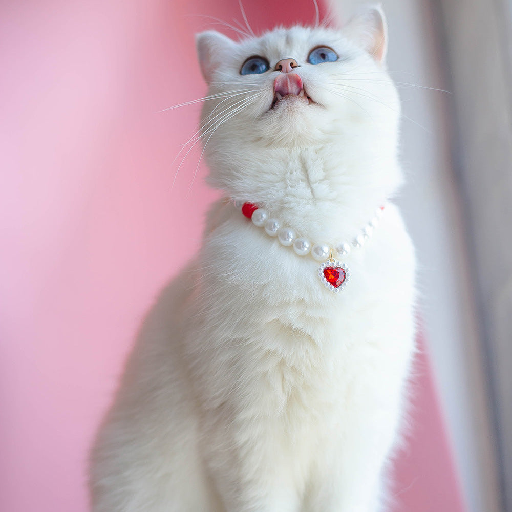 Collier pour Chat avec Perles et Petit Cœur