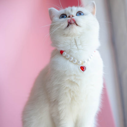 Collier pour Chat avec Perles et Petit Cœur