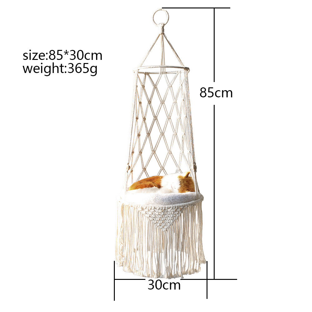 Hamac Suspendu en Macramé pour Chat – Élégance Bohème et Confort Félin