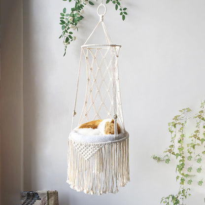 Hamac Suspendu en Macramé pour Chat – Élégance Bohème et Confort Félin