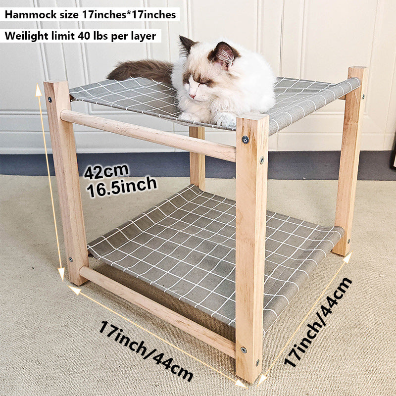 Lit Double Hamac pour Chat en Bois Massif