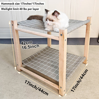 Lit Double Hamac pour Chat en Bois Massif
